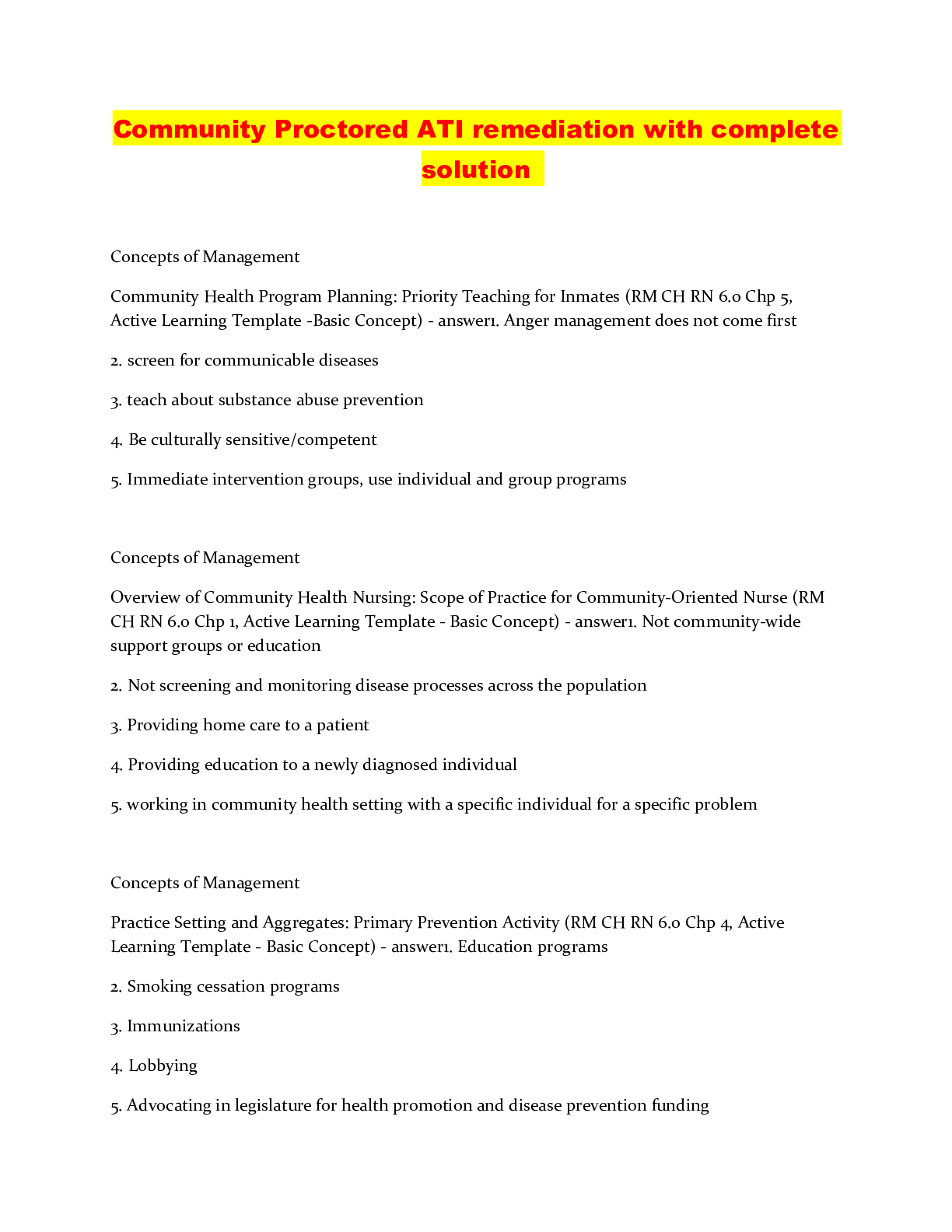Preview image of Community Proctored ATI remediation with complete solution document